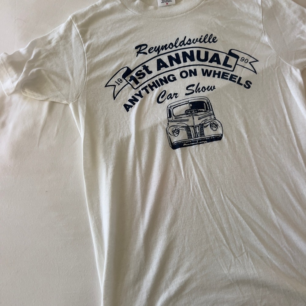 Vintage 1990 Reynoldsville Car Show Graphic T-Shirt White Action Wear USA Made M - Picture 4 of 5